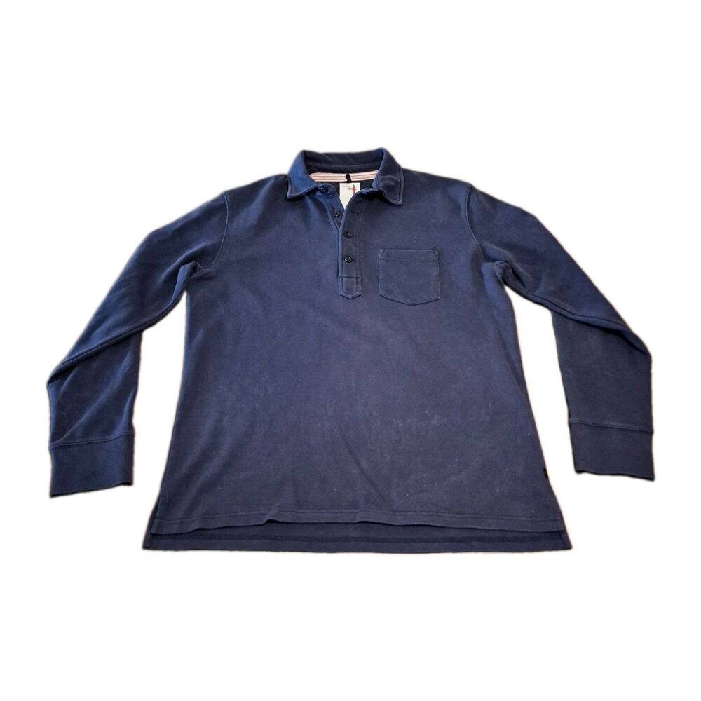 Relwen Rugby Polo Size Large Navy Blue Thick Pique Long Sleeve Pocket Sweater - Picture 2 of 5